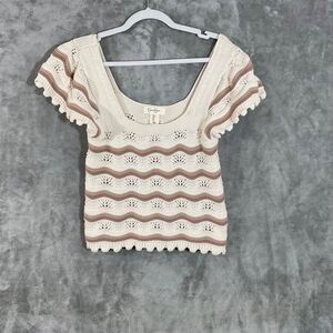 Jessica Simpson Crochet Top Women’s L Cream Striped Boho Hippie Festival
